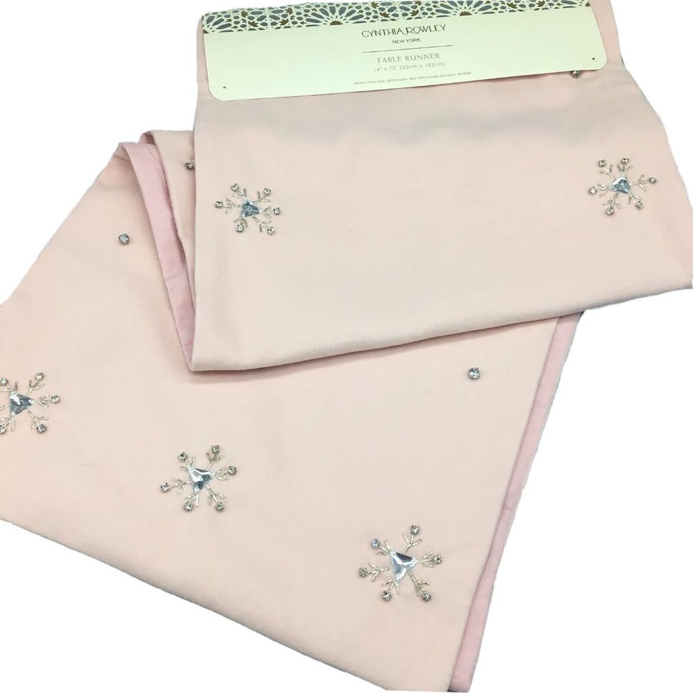 Cynthia Rowley Jeweled Rhinestone Snowflake Pink Table Runner Christmas Holiday